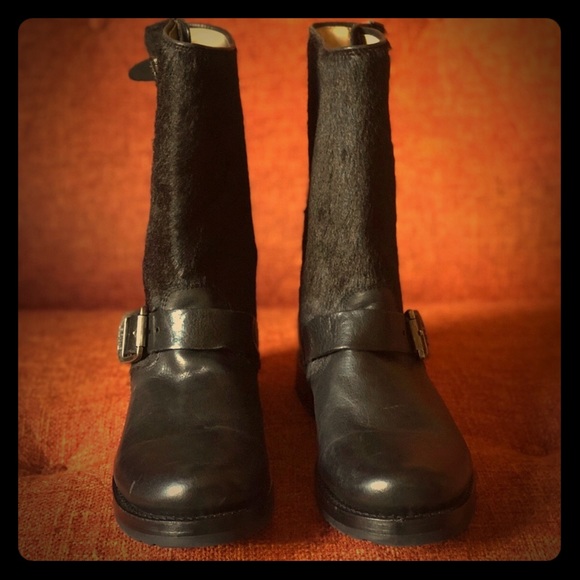 Frye Shoes - FRYE Black Calf Hair Engineer Short Boats $398